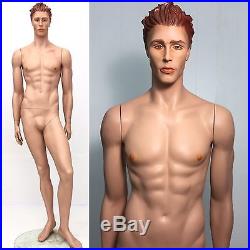 Rare Vintage Male Mannequin Rootstein Man Full Muscular Realistic Head Face Mannequin Dress Form 6'4 male muscular athletic mannequin matte silver great for football gears! mannequin dress form