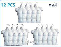 12 Pack Mannequin Torsos White Male Body Forms Hollow Back Hanging Dress Forms