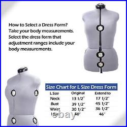 13 Dials Female Fabric Adjustable Mannequin Dress Form for Sewing, Large Gray