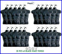 20 Pack Male Torso Dress Body Form Hanging Mannequins Black Mean Clothing