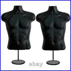 2 Pack Male Mannequin Torso with Stand Dress Form Tshirt Display Countertop Holl