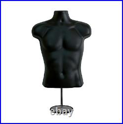 2 Pack Male Mannequin Torso with Stand Dress Form Tshirt Display Countertop Holl