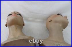 2 Vintage Fiberglass Mannequin Bust Head Wig Painted Eyes Halloween Rare Old