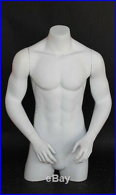 35 in Tall Male Torso Mannequin Torso Arms Free Standing White Colored MT7-WT