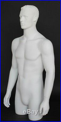 3 ft 11 in 3/4 Male Torso Mannequin Head Arms Free Standing White Colored MT3-WT