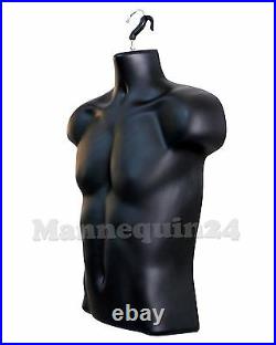 4 MALE TORSO DRESS MANNEQUINS in BLACK with 4 STANDS + 4 HANGERS MEN DRESS FORMS