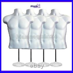 4 Pack Male Torso Dress Form Mannequins White Body Forms 4 Hangers 4 Stands