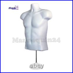 4 Pack Male Torso Dress Form Mannequins White Body Forms 4 Hangers 4 Stands