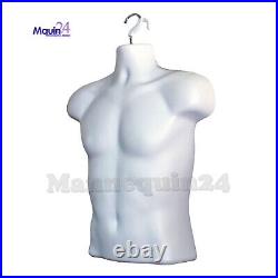 4 Pack Male Torso Dress Form Mannequins White Body Forms 4 Hangers 4 Stands