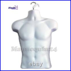 4 Pack Male Torso Dress Form Mannequins White Body Forms 4 Hangers 4 Stands