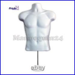 4 Pack Male Torso Dress Form Mannequins White Body Forms 4 Hangers 4 Stands