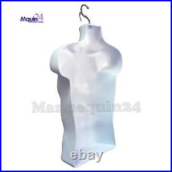 4 Pack Male Torso Dress Form Mannequins White Body Forms 4 Hangers 4 Stands