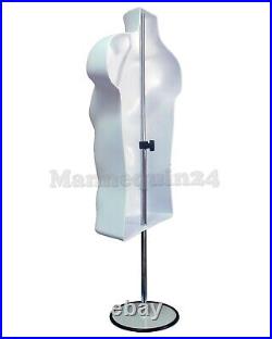 4 WHITE MANNEQUIN MALE TORSOS with4 STANDS + 4 HANGERS 4 MEN's DRESS FORMS