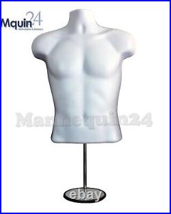 4 WHITE MANNEQUIN MALE TORSOS with4 STANDS + 4 HANGERS 4 MEN's DRESS FORMS