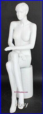 4 ft 6 in Female Sitting Mannequin Feature Face Sculptured Hair White SFW9WT