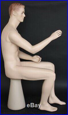 4 ft 7 in Male Seated Mannequin Sculptured hair face make up Skintone SFM8-FT