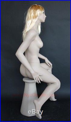 4 ft Female Sitting Mannequin Skintone Face Make up Bald Head Blond Wig SFS84FT