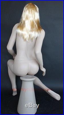 4 ft Female Sitting Mannequin Skintone Face Make up Bald Head Blond Wig SFS84FT