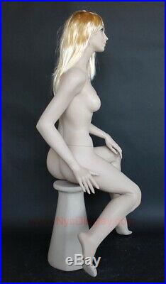 4 ft Sitting Female Mannequin Skintone Face Make up Bald Head Blond Wig SFS-84FT