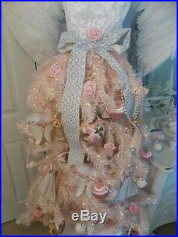 5FT. SHABBY CHRISTMAS PINK ANGEL DRESS FORM MANNEQUIN TREE With 40 ORNAMENTS &LGTS