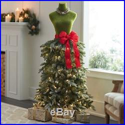 5 Ft Artificial Christmas Dress Form Tree, Prelit LED Faux Pine Mannequin Green