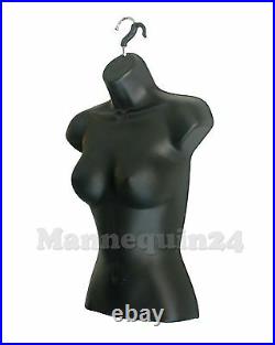 5 Pack Female Dress Body Form Mannequins Black 5 Stands 5 Hangers Woman Display