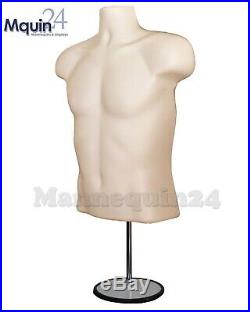 5 Pack Flesh Mannequin Male Torso Dress Forms + 5 Table Top Stands + 5 Hangers