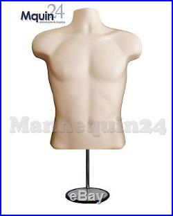 5 Pack Flesh Mannequin Male Torso Dress Forms + 5 Table Top Stands + 5 Hangers