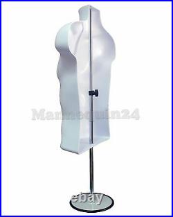 5 Pack Male Mannequin Torso Body Form White + 5 Stands & 5 Hangers
