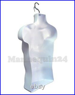 5 Pack Male Mannequin Torso Body Form White + 5 Stands & 5 Hangers