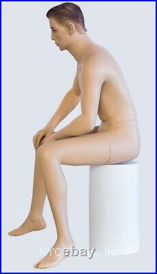 5 ft H Male Seated Mannequin, Skin tone with Face Makeup, M/L size, SFM54FT