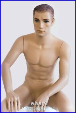 5 ft H Male Seated Mannequin, Skin tone with Face Makeup, M/L size, SFM54FT