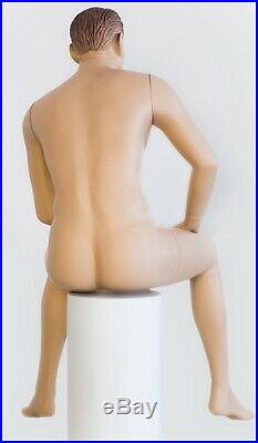 5 ft H Male Seated Mannequin, Skintone with Face Makeup, M/L size, SFM54FT