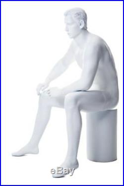 5 ft H Male Seated Mannequin White colored with Face Features M/L size, SFM54-WT