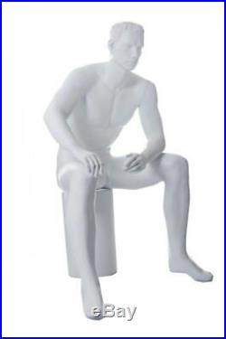 5 ft H Male Seated Mannequin White colored with Face Features M/L size, SFM54-WT