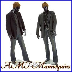 6'1 Male mannequin, muscular black glossy handmade egg head manikin-X-0H