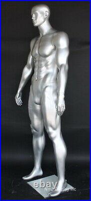 6 ft 4 in Abstract Face Football Body Muscular Male Mannequin Matte Silver SFB2S