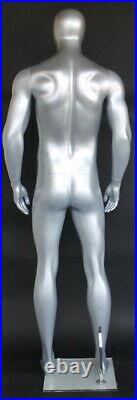 6 ft 4 in Male Abstract Head Mannequin Athletic Boday Shape Matte Silver SFM52ES