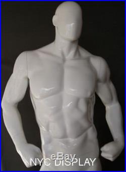 6 ft 4 in Male Abstract Head Mannequin Muscular Body shape Glossy White SFM24EGW