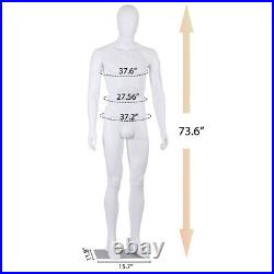 73 Male Mannequin Full Body Dress Form Realistic Display Head with Base White