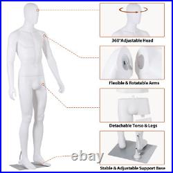 73 Male Mannequin Full Body Dress Form Realistic Display Head with Base White
