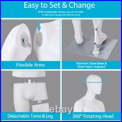 73 Male Mannequin Full Body Dress Form Realistic Display Head with Base White
