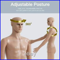 73 Male Mannequin Realistic Display Head Turns Dress Form with Metal Base