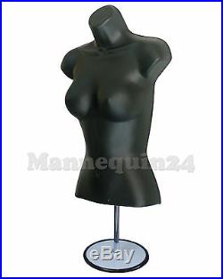 A LOT OF 5 BLACK FEMALE TORSO MANNEQUINS with5 STANDS +5 HANGERS WOMAN CLOTHINGS