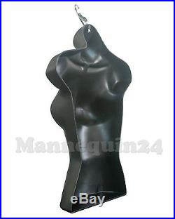 A LOT OF 5 BLACK FEMALE TORSO MANNEQUINS with5 STANDS +5 HANGERS WOMAN CLOTHINGS