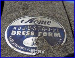 Acme Adjustable Dress Form, Vintage Jr Size Clothing Form, Sewing Mannequin