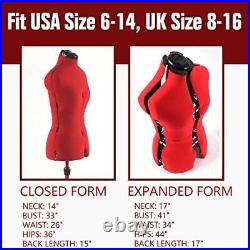 Adjustable Dress Form Mannequin for Sewing Female Size 6-14, Pinnable Small Red