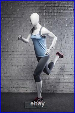 Adult Female Athletic Fitness Jogging Matte White Fiberglass Mannequin with Base