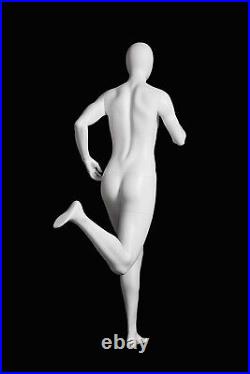 Adult Female Athletic Fitness Jogging Matte White Fiberglass Mannequin with Base
