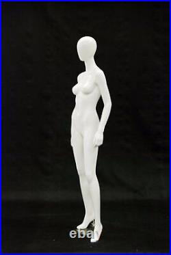 Adult Female Egg Head Fiberglass Glossy White Fashion Mannequin with Base